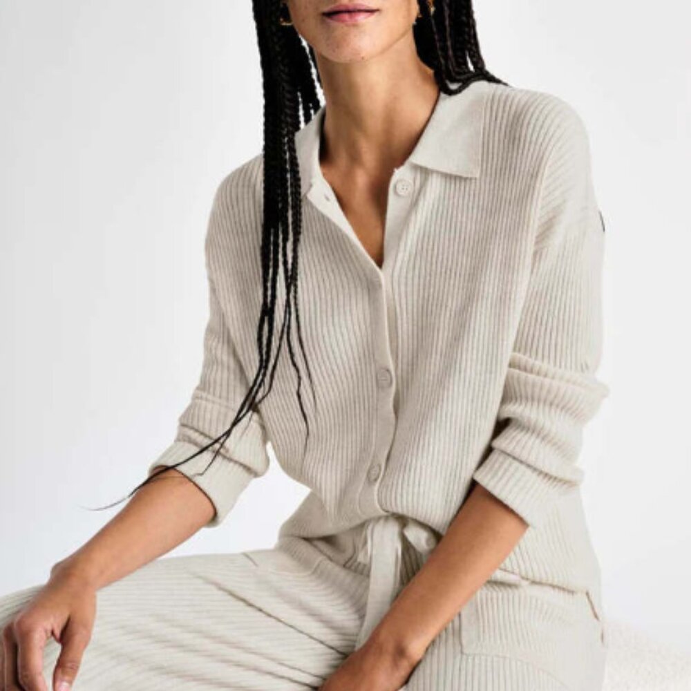 Splendid Georgie Cashblend Polo Button‎ Down Heathered Oatmeal XS